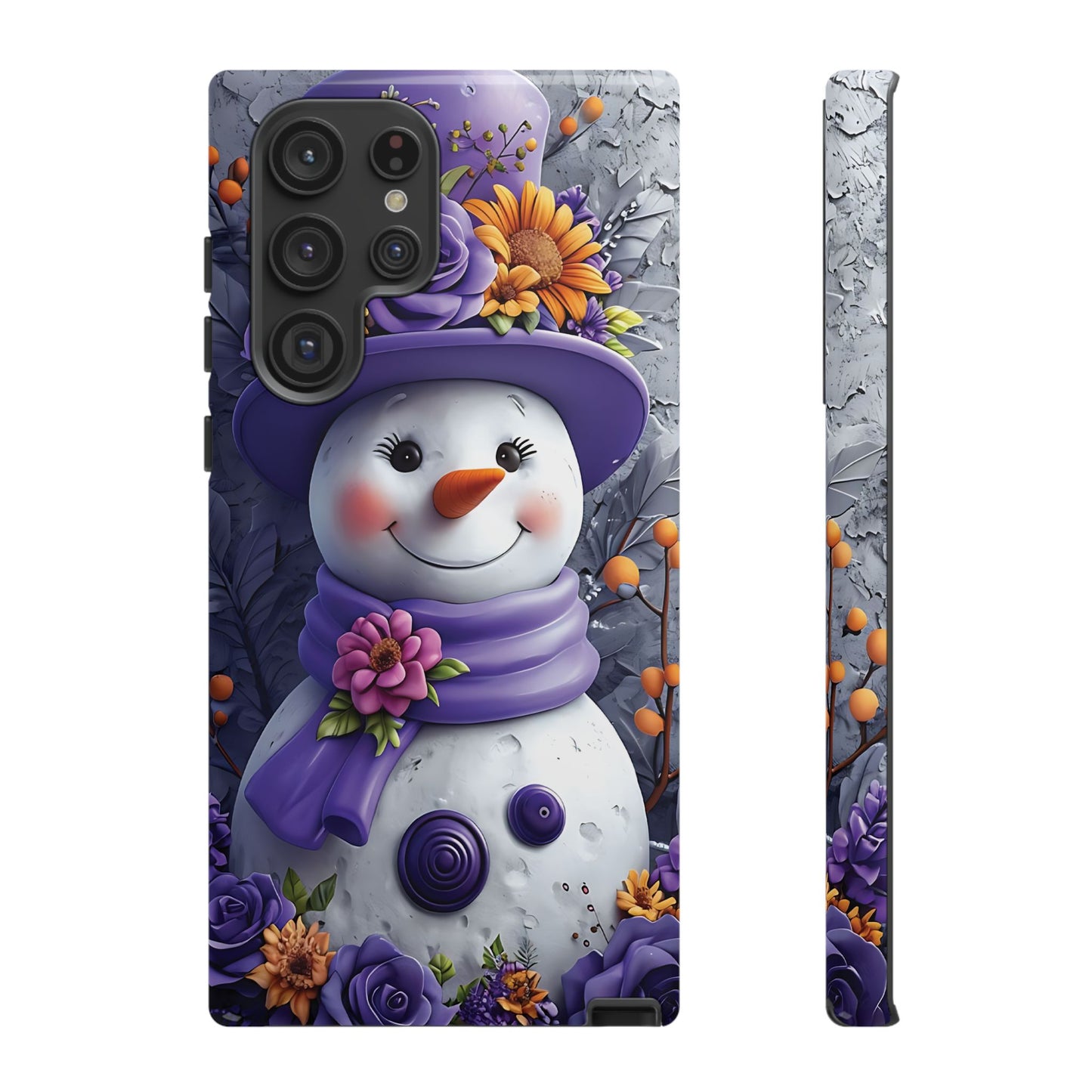 Cheerful Snowman With Colorful Floral Hat And Scarf phone case design