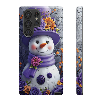 Cheerful Snowman With Colorful Floral Hat And Scarf phone case design