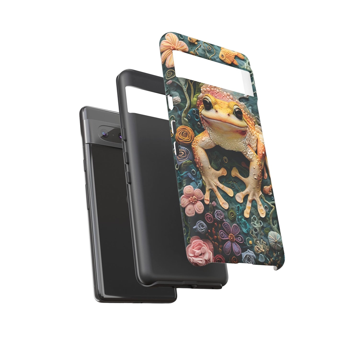 Intricate 3D Felt Artwork of Underwater Ecosystem with Frog phone case design.