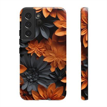 Orange & Black 3D Floral Mobile Case