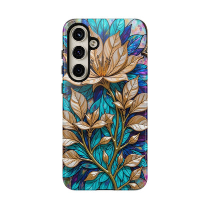 Majestic Golden Blossoms on Mosaic Blue Splendor