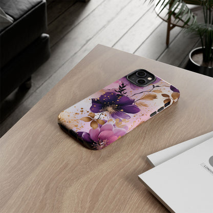 Luxury Purple & Gold Floral Aesthetic Mobile Case
