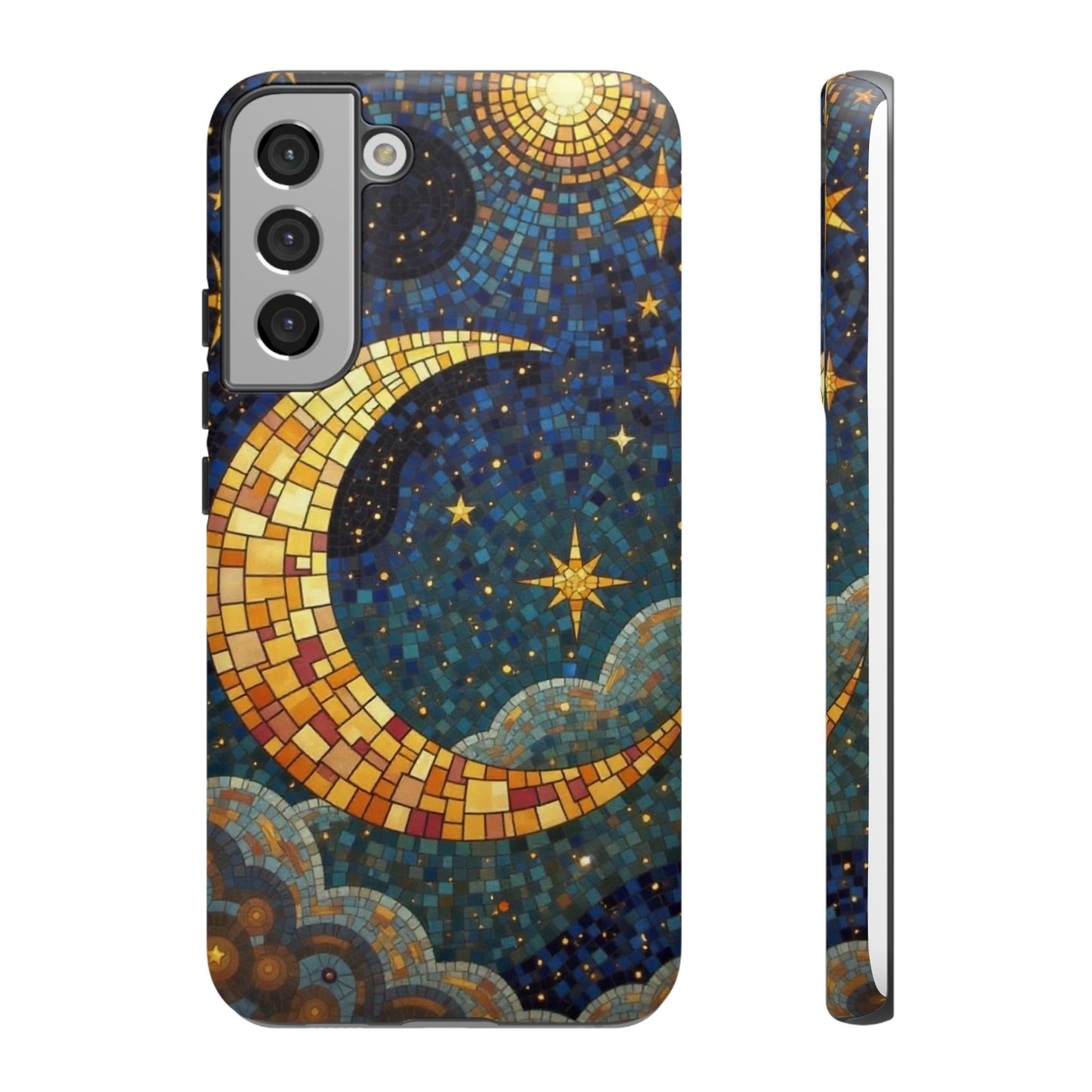 Golden Crescent: Mosaic Moon and Starry Night