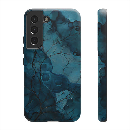 Surreal Abstract Digital Art With Deep Teal And Navy Hues phone case design