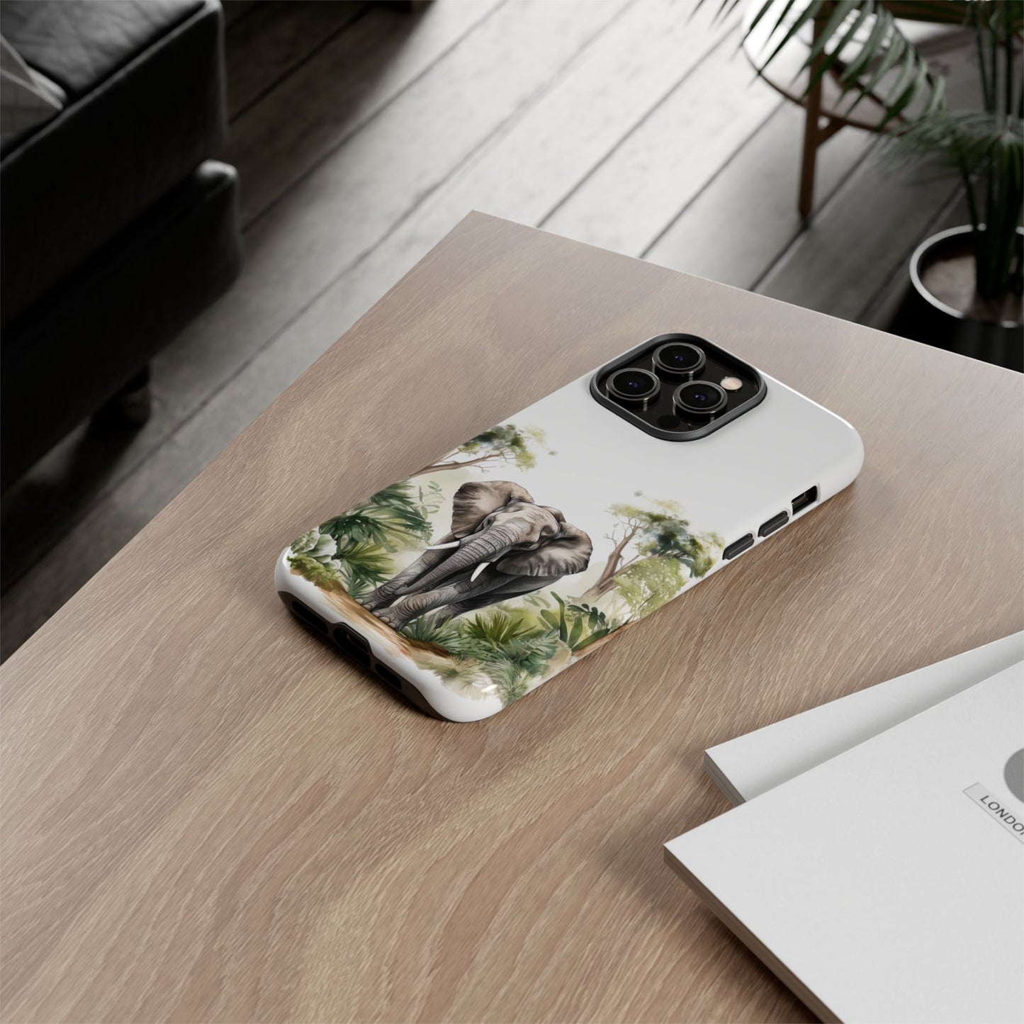 Serene Jungle Elephant Mobile Cover – Watercolor Wildlife Design