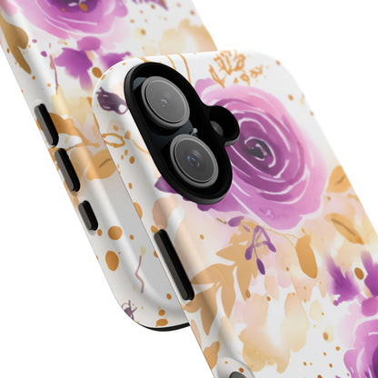 Purple Bloom Watercolor Mobile Case – Artistic Elegance in Gold & Lilac