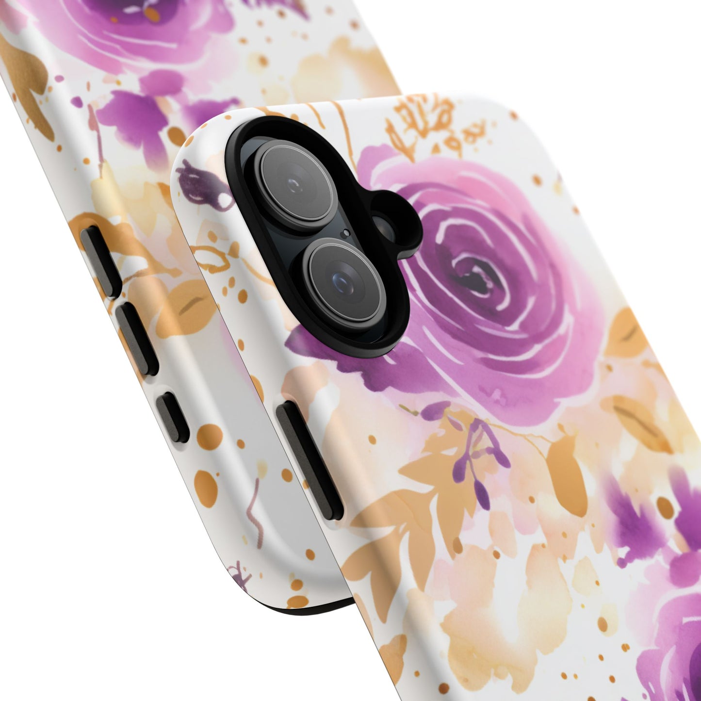 Purple Bloom Watercolor Mobile Case – Artistic Elegance in Gold & Lilac
