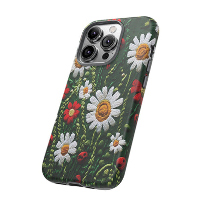 Knitted Pattern With Diamonds And Festive Motifs On Navy phone case design.