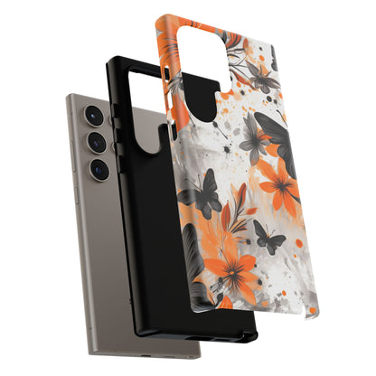Bold Butterfly & Floral Splash Mobile Cover – Black & Orange Aesthetic
