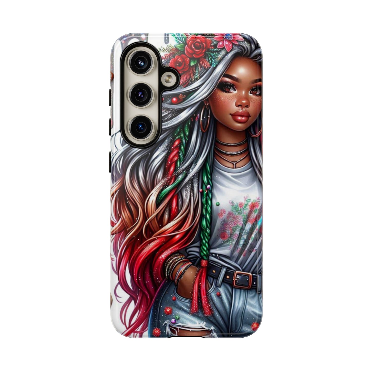 Festive Boho Queen – Holiday Glow & Candy Cane Braids Mobile Cover