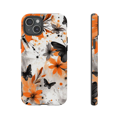 Bold Butterfly & Floral Splash Mobile Cover – Black & Orange Aesthetic