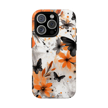 Bold Butterfly & Floral Splash Mobile Cover – Black & Orange Aesthetic