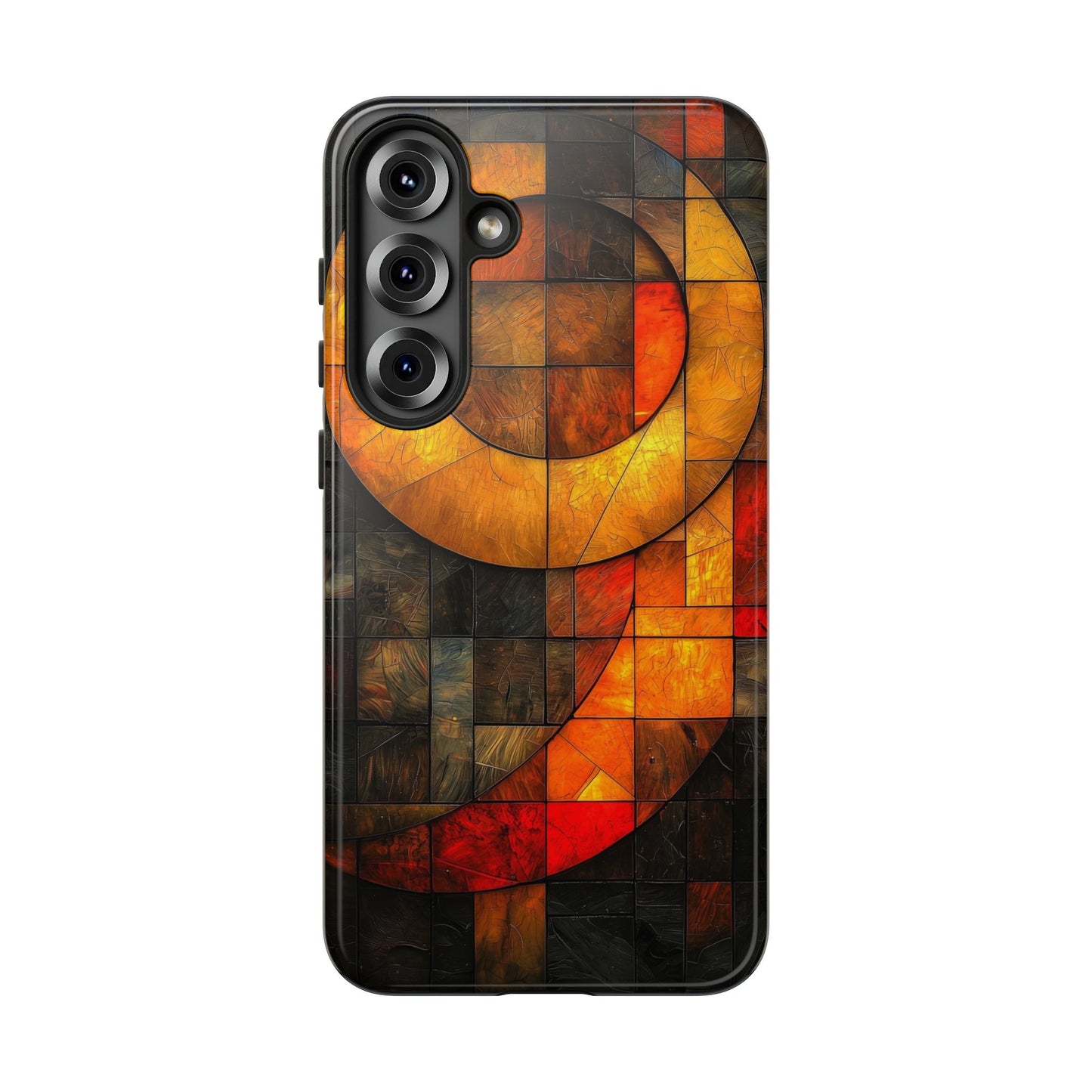Inferno Spiral – Geometric Stained Glass Art Phone Case for iPhone, Samsung & Pixel