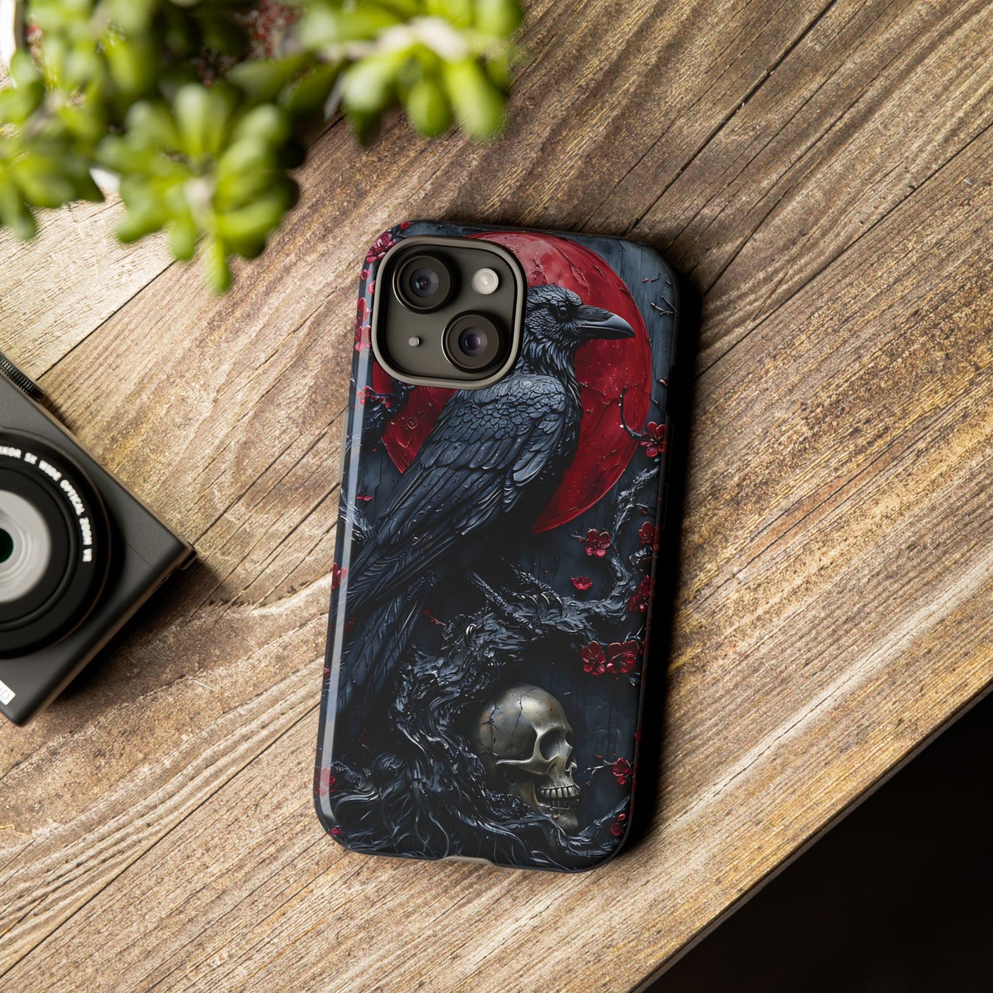 Gothic Sculpture Of Raven On Charcoal Tree Branch phone case design