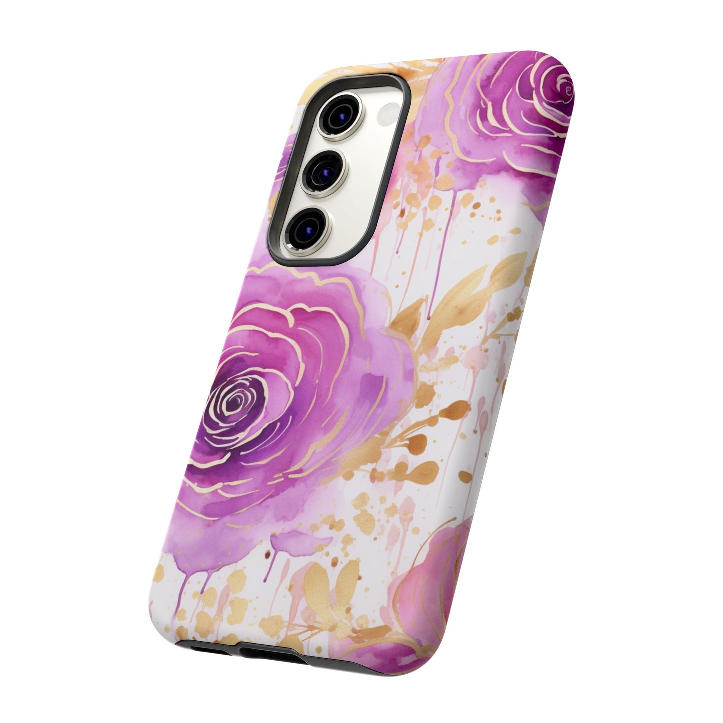 Elegant Purple-Gold Watercolor Rose Mobile Case