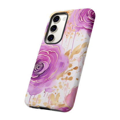 Elegant Purple-Gold Watercolor Rose Mobile Case