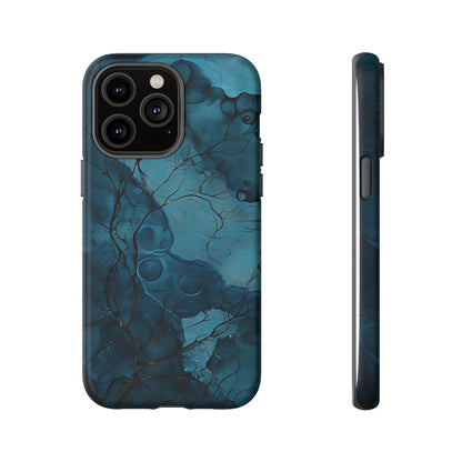 Surreal Abstract Digital Art With Deep Teal And Navy Hues phone case design