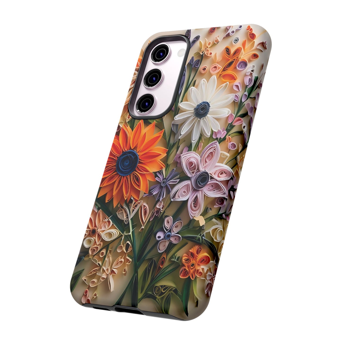 Intricate Quilled Floral Artwork In Vibrant Colors phone case design.