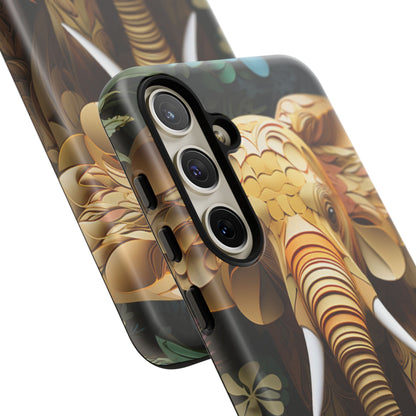 Golden Jungle Elephant Mobile Cover – Intricate Paper Art Design