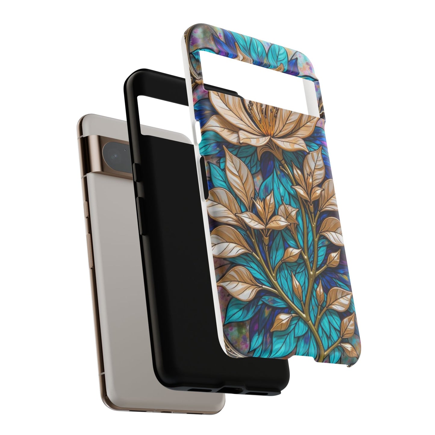 Majestic Golden Blossoms on Mosaic Blue Splendor