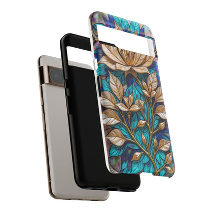 Majestic Golden Blossoms on Mosaic Blue Splendor