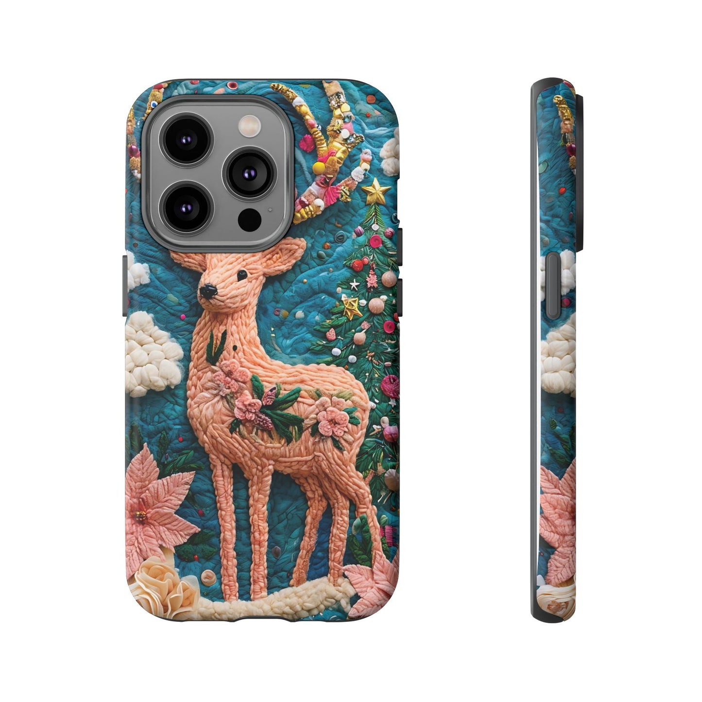 Whimsical Textile Art Featuring Intricate Peach-Colored Deer phone case design.