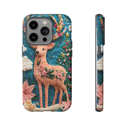 Whimsical Textile Art Featuring Intricate Peach-Colored Deer phone case design.