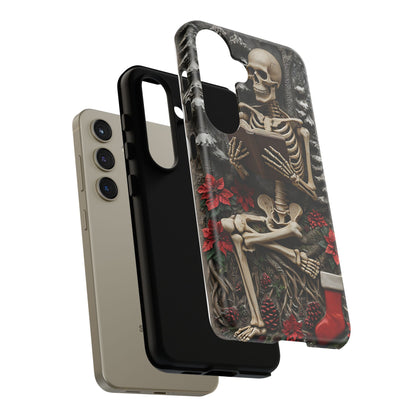 Surreal Relief Sculpture of Skeleton Reading Amidst Festive Decor phone case design