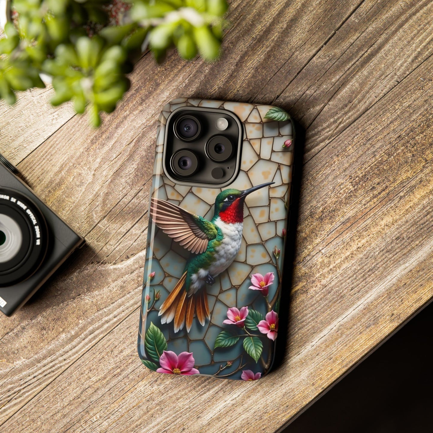Vivid Hummingbird with Blossoming Branches | Artistic Mosaic Style