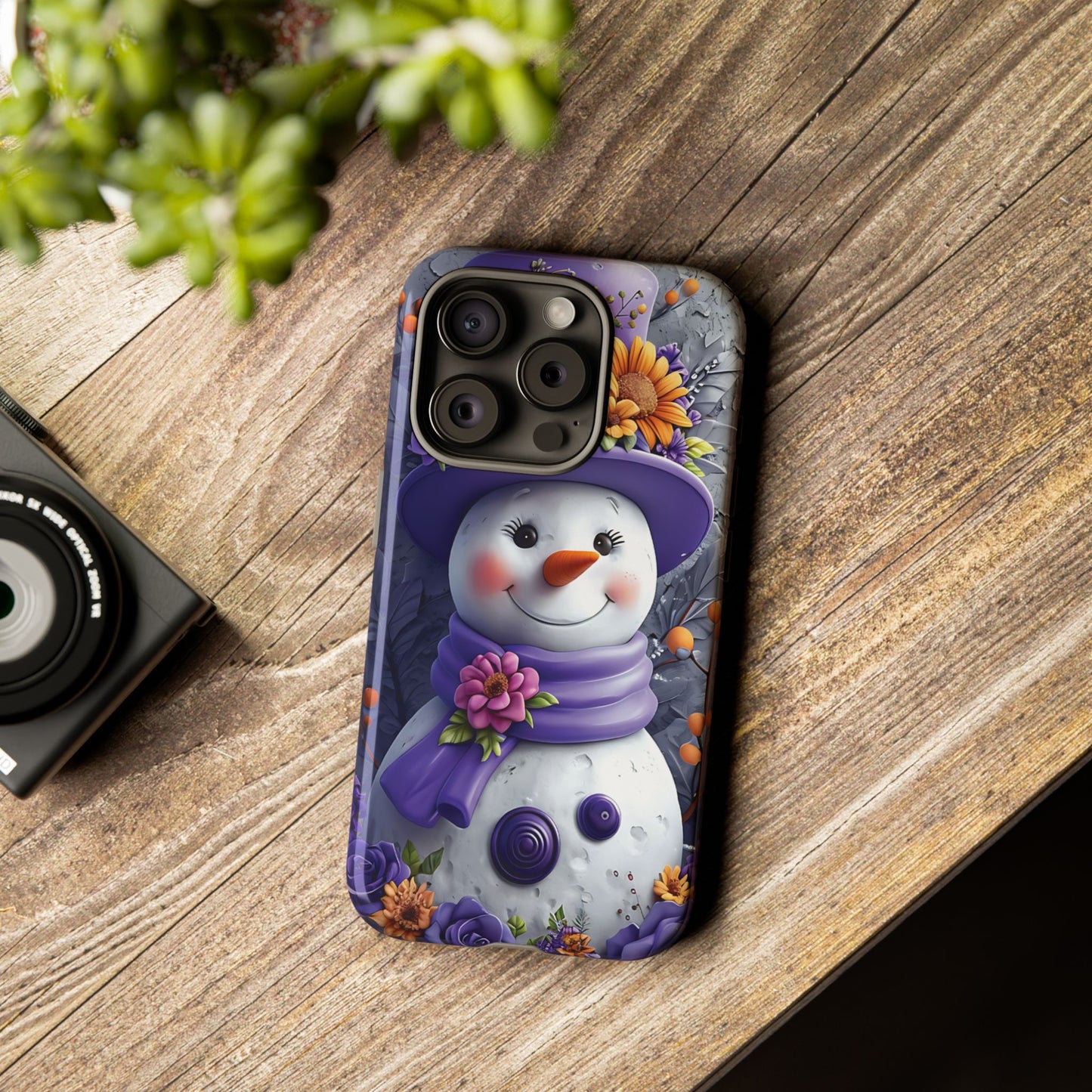 Cheerful Snowman With Colorful Floral Hat And Scarf phone case design