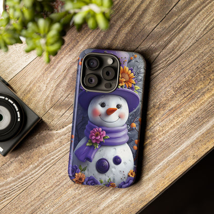 Cheerful Snowman With Colorful Floral Hat And Scarf phone case design