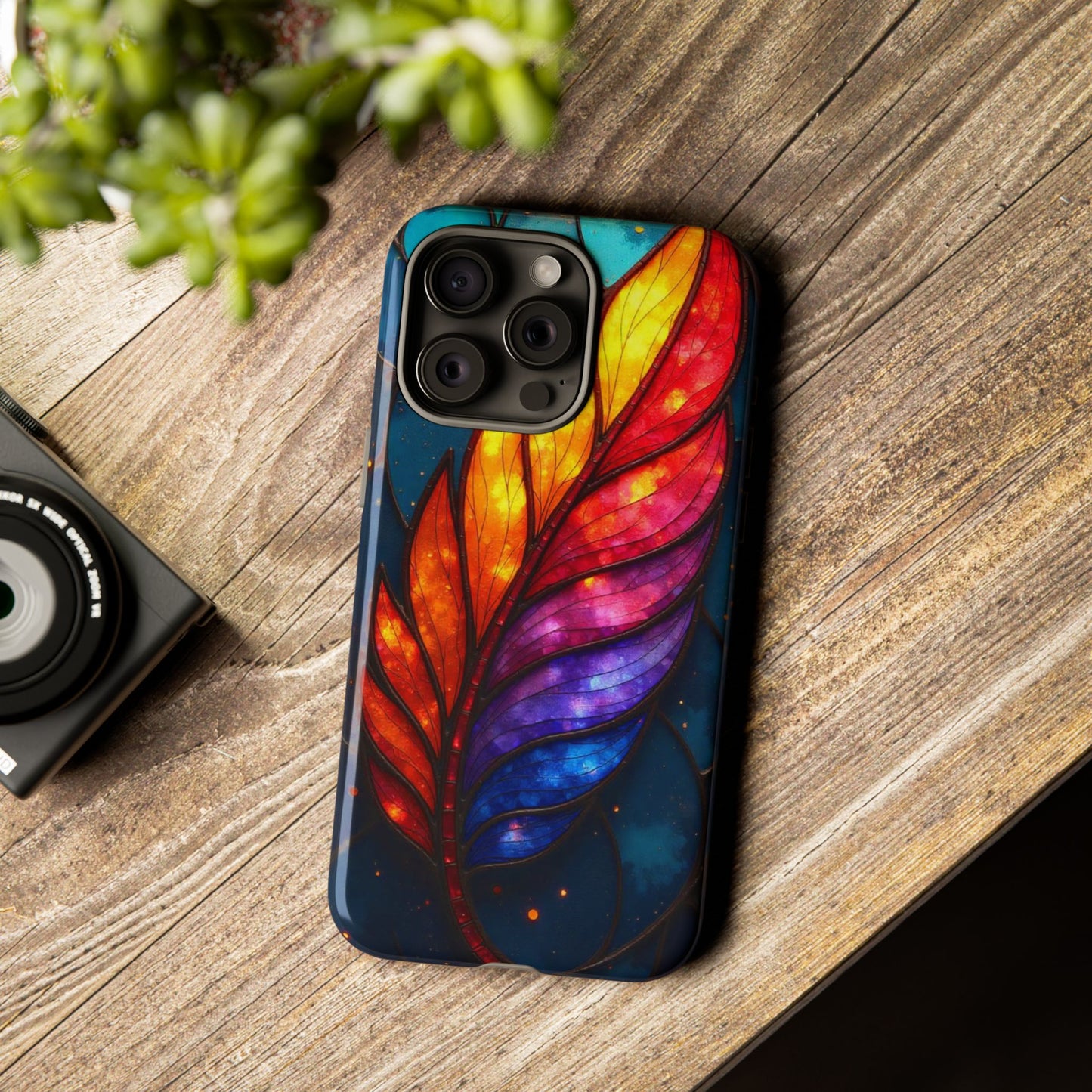 Vivid Feather: Stained Glass Abstract Art