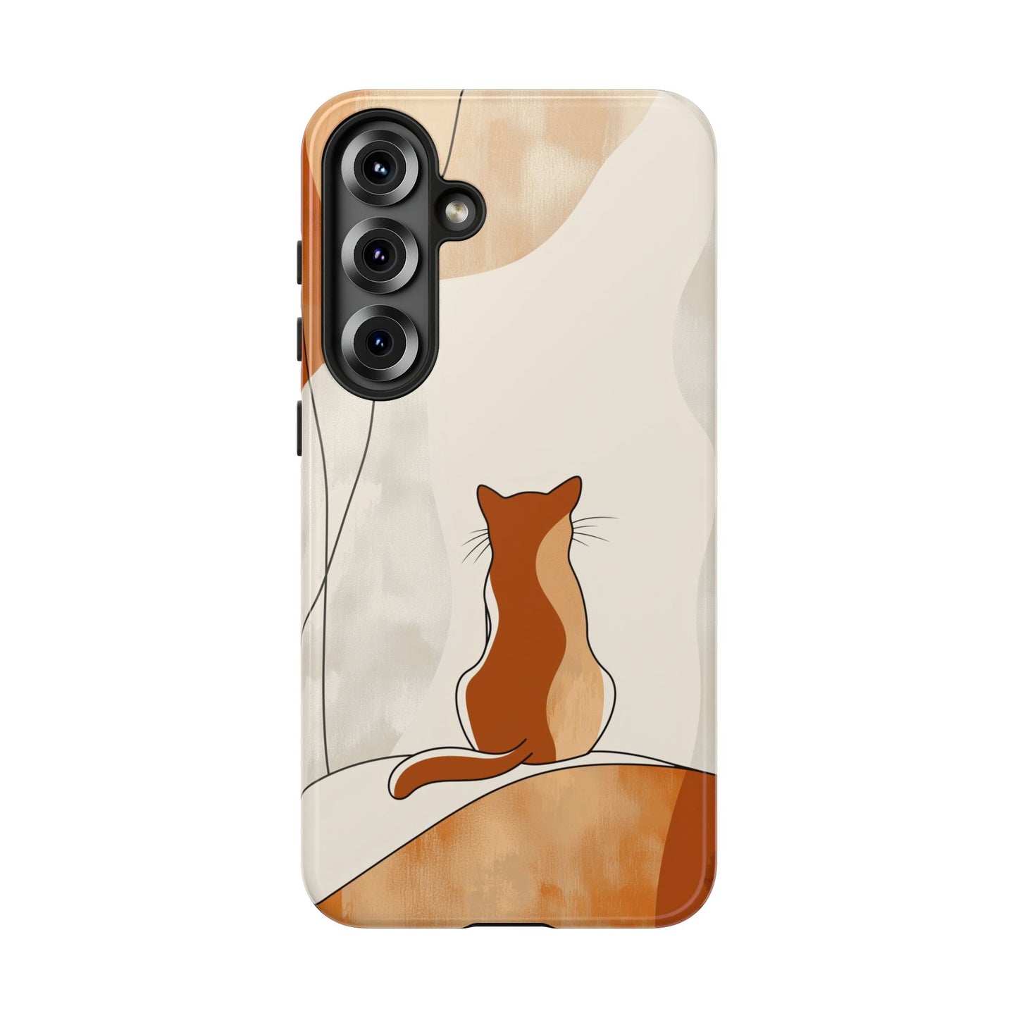 Contemplative Cat: Minimalist Sunset Phone Case for iPhone, Samsung & Pixel