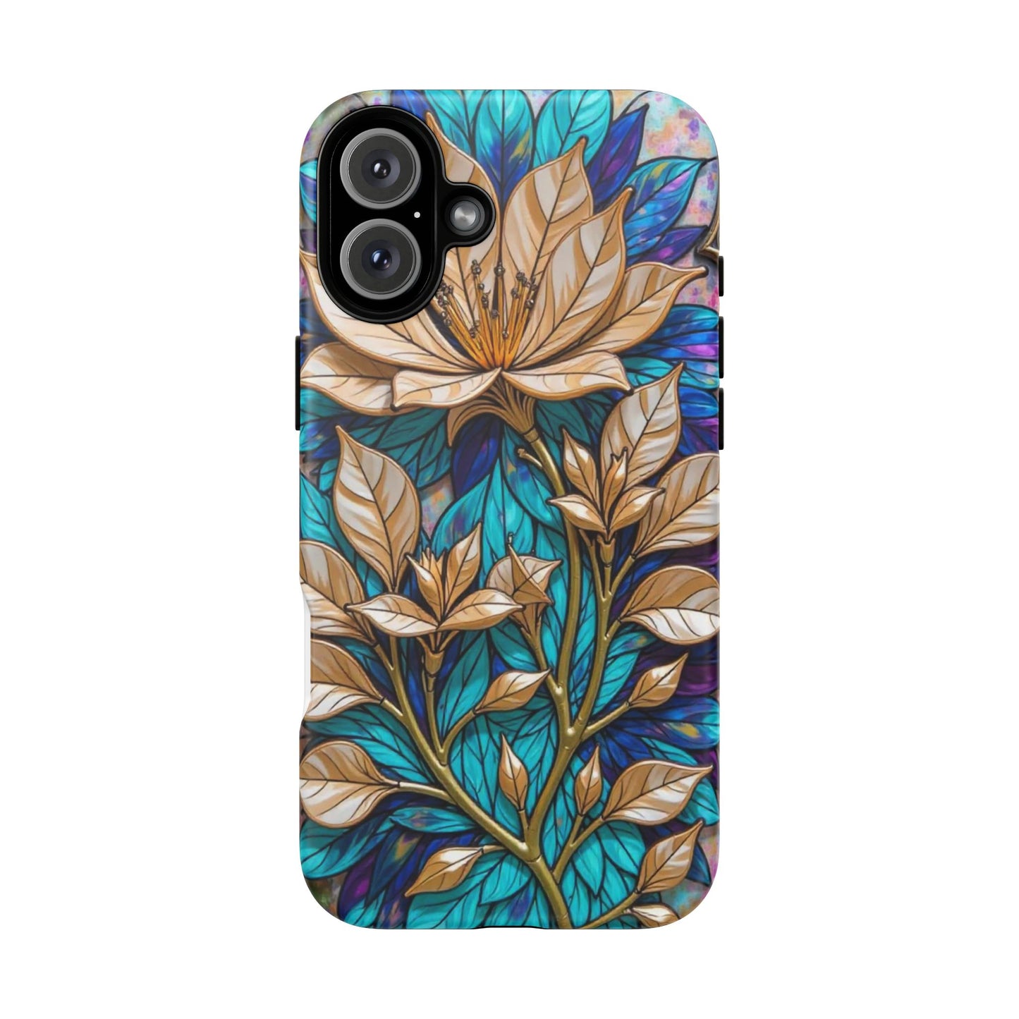 Majestic Golden Blossoms on Mosaic Blue Splendor