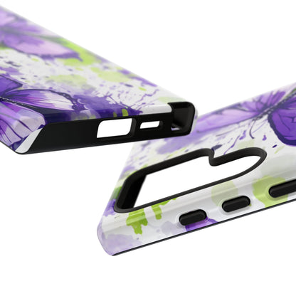 Vibrant Purple Butterfly Splash Mobile Cover – Artistic Green & Violet Aesthetic