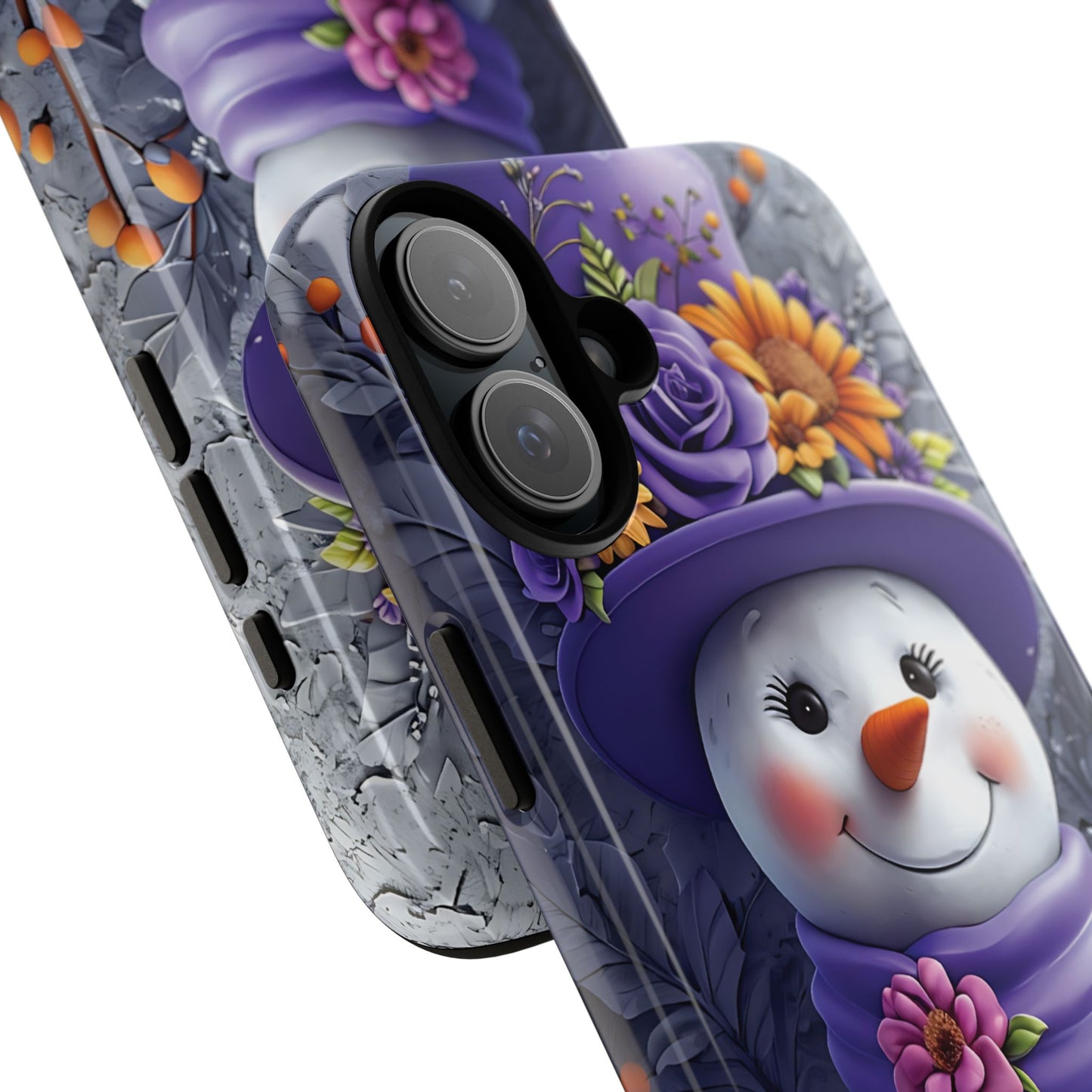 Cheerful Snowman With Colorful Floral Hat And Scarf phone case design