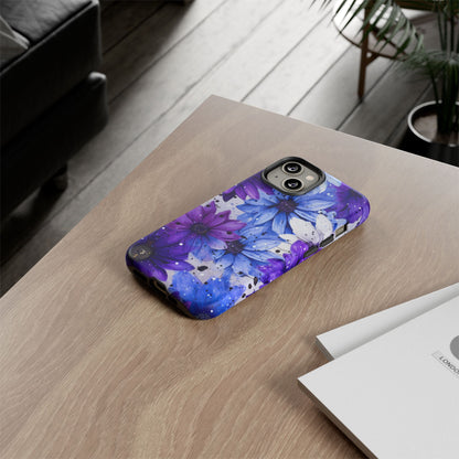 Blue & Purple Floral Splash Mobile Cover – Elegant Artistic Flowers