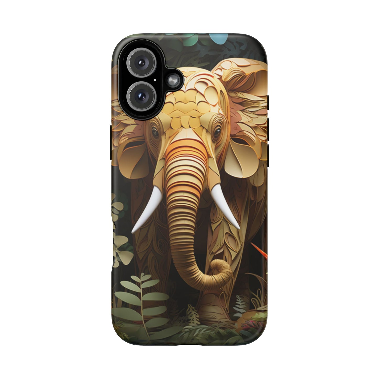 Golden Jungle Elephant Mobile Cover – Intricate Paper Art Design