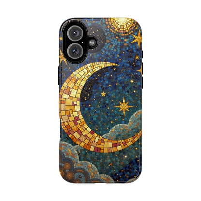 Golden Crescent: Mosaic Moon and Starry Night