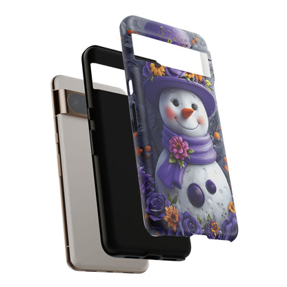 Cheerful Snowman With Colorful Floral Hat And Scarf phone case design