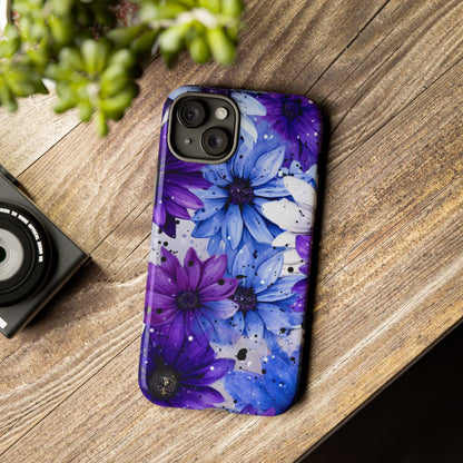 Blue & Purple Floral Splash Mobile Cover – Elegant Artistic Flowers