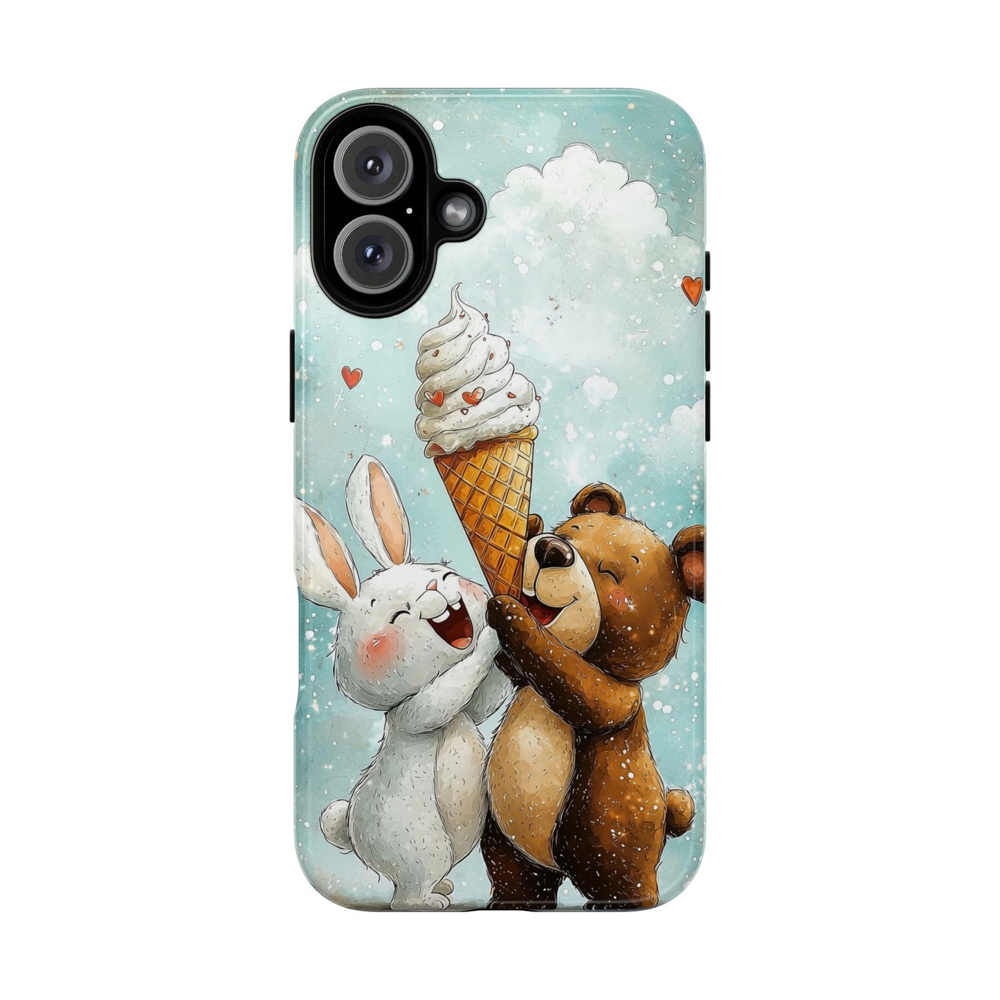 Bear & Bunny Ice Cream Delight - Cute Anime Phone Case for iPhone, Samsung, Google Pixel