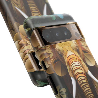 Golden Jungle Elephant Mobile Cover – Intricate Paper Art Design