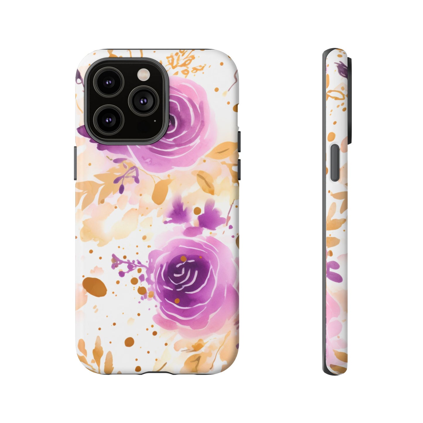 Purple Bloom Watercolor Mobile Case – Artistic Elegance in Gold & Lilac