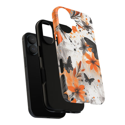Bold Butterfly & Floral Splash Mobile Cover – Black & Orange Aesthetic