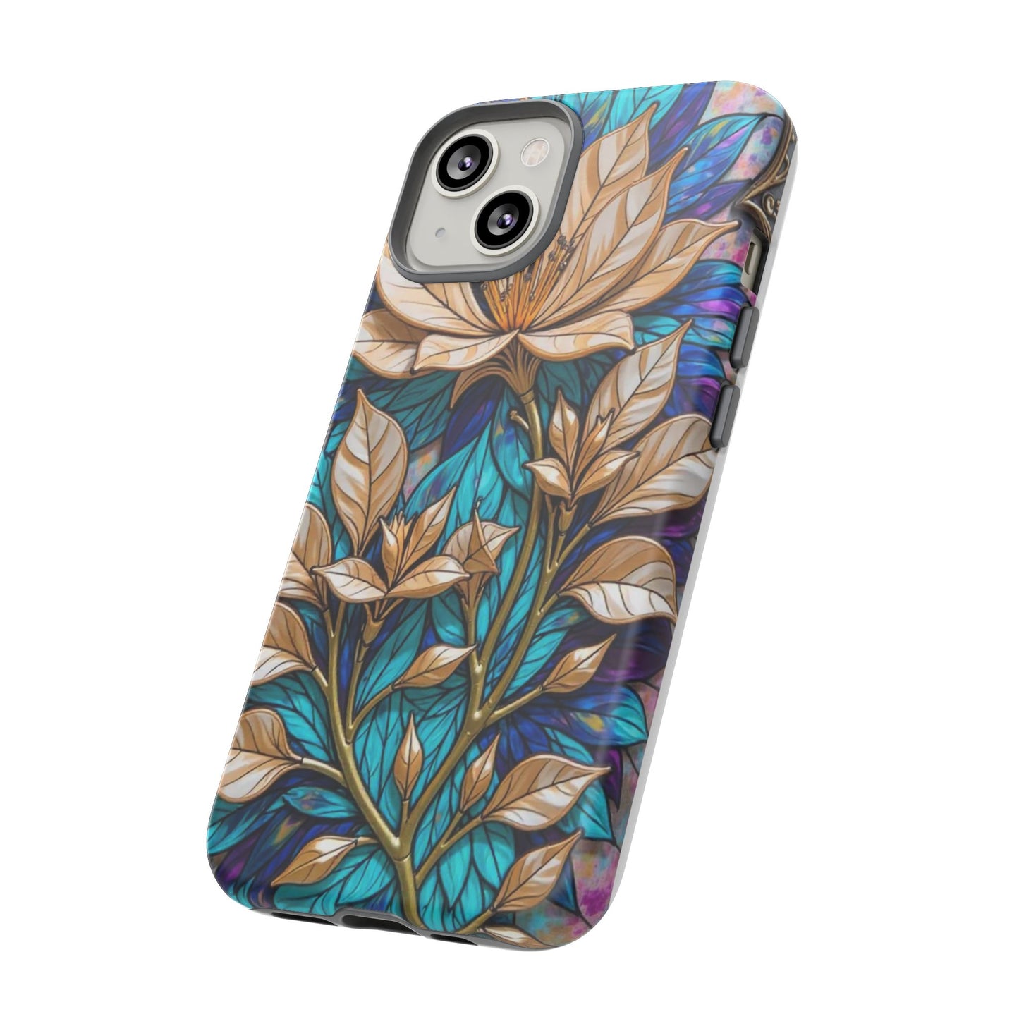Majestic Golden Blossoms on Mosaic Blue Splendor