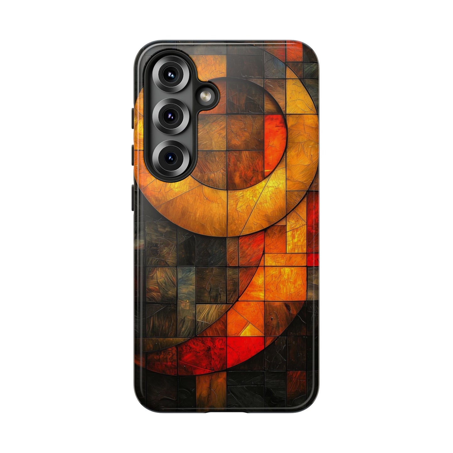 Inferno Spiral – Geometric Stained Glass Art Phone Case for iPhone, Samsung & Pixel