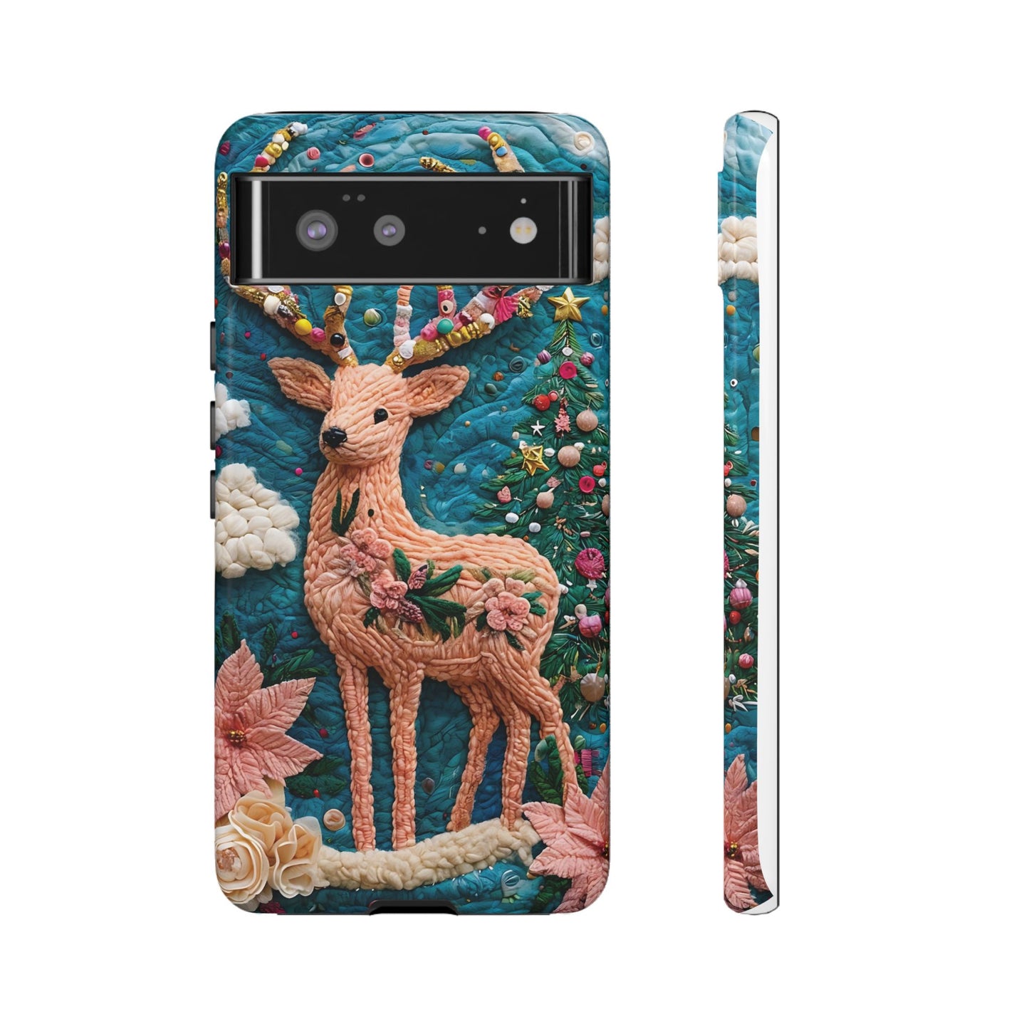 Whimsical Textile Art Featuring Intricate Peach-Colored Deer phone case design.