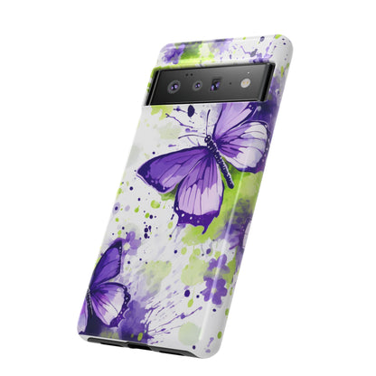 Vibrant Purple Butterfly Splash Mobile Cover – Artistic Green & Violet Aesthetic