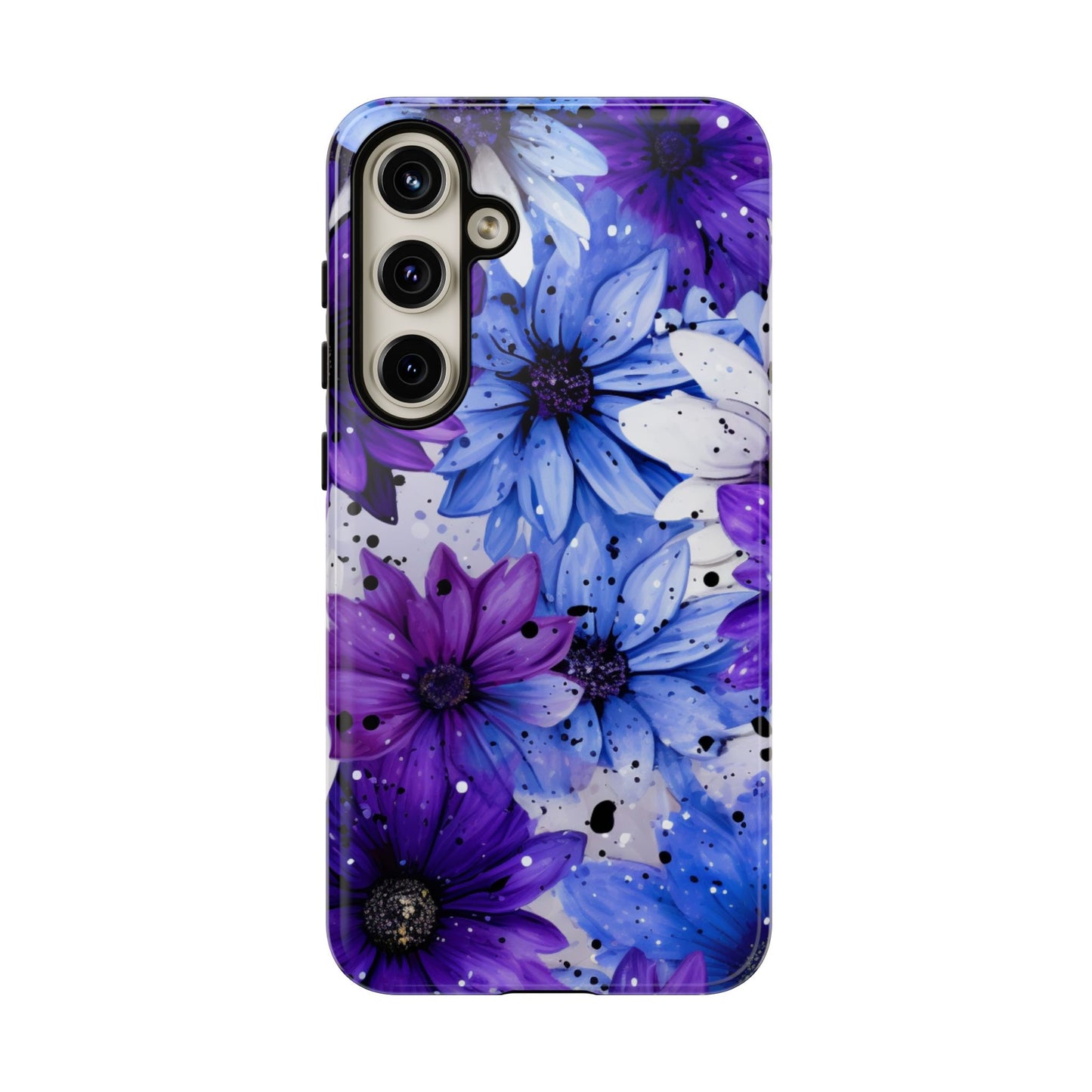 Blue & Purple Floral Splash Mobile Cover – Elegant Artistic Flowers